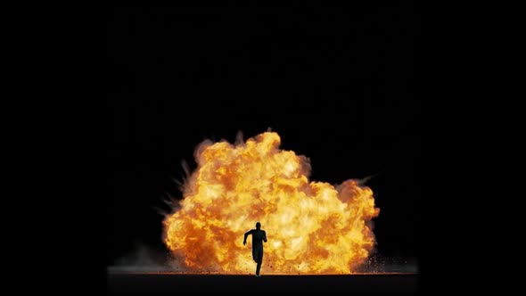 Explosion On The Background Of A Fleeing Man
