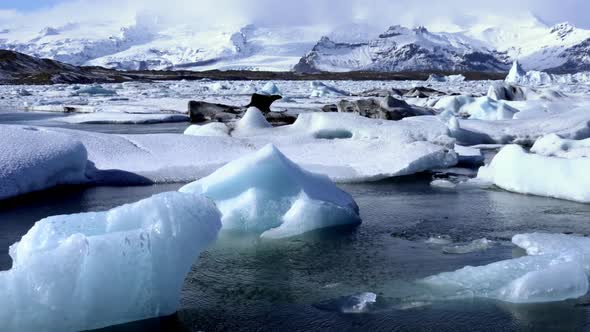 Timelapse of Icebergs Moving in Jokulsarlon Ice Lagoon Iceland