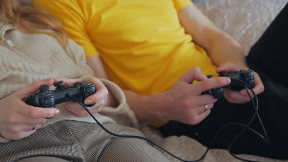 Woman Man Hands With Gamepads