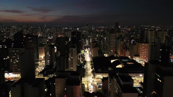 Night downtown Curitiba Brazil. Landmark of city. Capital of Parana state