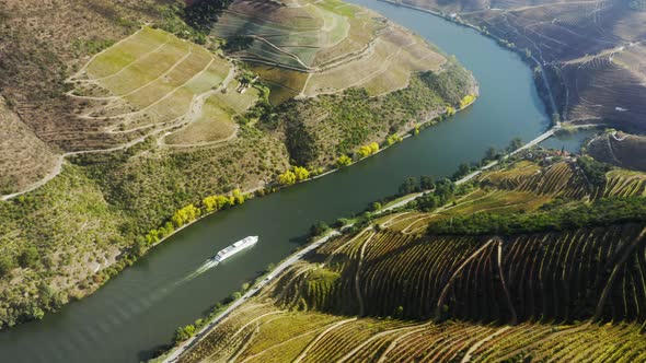 Cruise Ship Moving Along Douro River Peso Da Regua Vila Real Portugal Europe