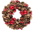 Christmas wreath with pine cones, red berries and acorns isolated on white background - PhotoDune Item for Sale