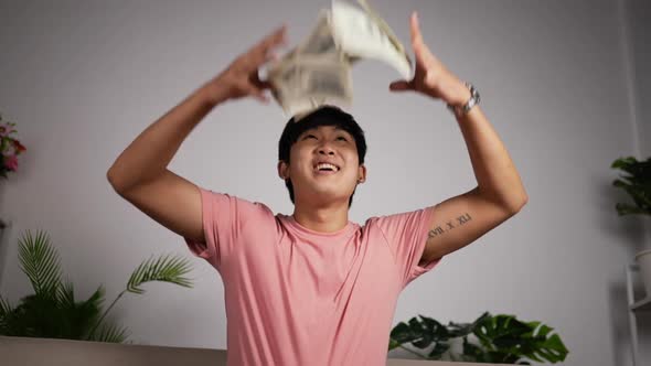 Man enjoy with money rain