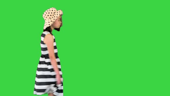 Beautiful Asian Girl in Sundress Walking By on a Green Screen Chroma Key