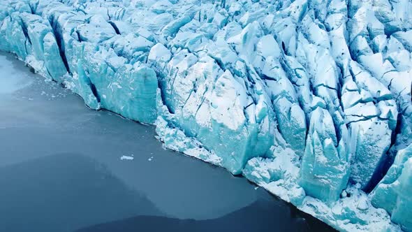 Glacier in Iceland Beautiful Ice From Pure Blue Water Close Up Aerial Top View Winter Landscape in