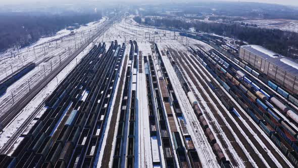 Rows of Empty Trains in Depot