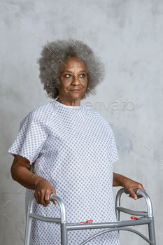 Senior patient using a zimmer frame