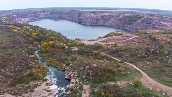 Old Flooded Stone Quarry Site of Natural Granite Stone Mining