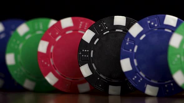 Poker Chips Stand In A Row