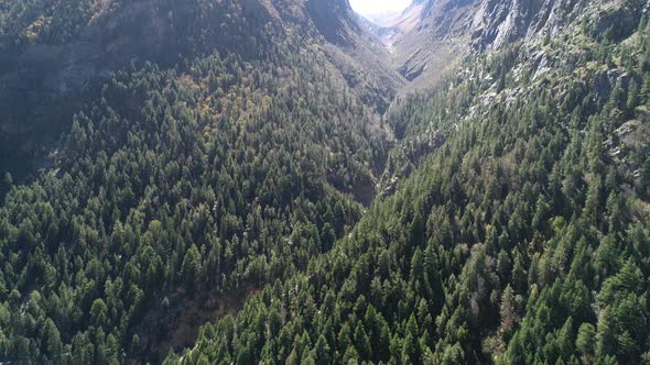 Gangotri valley in the state of Uttarakhand in India seen from the sky