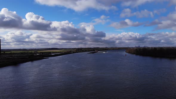 Aerial View Of Oude Maas River Near Puttershoek Town In South Holland, Netherlands.