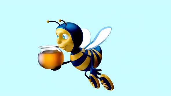 4K cartoon animation of a fun Bee with alpha channel included