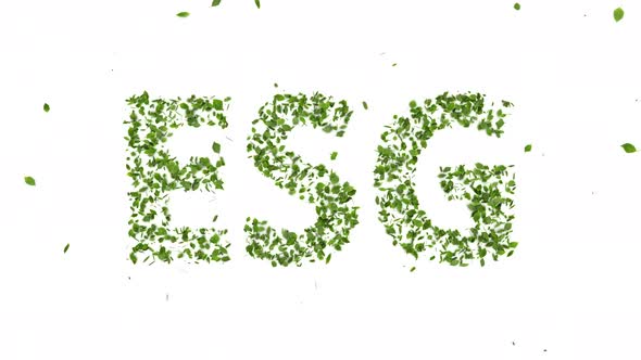 abstract 3D leaves growing and forming ESG text symbol animation