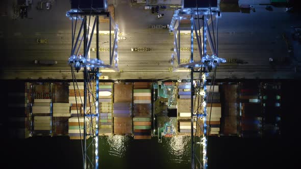 Port Miami Night Life, Port Equipment in Loading-unloading Process, Top View