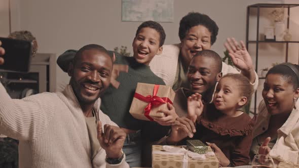 Black Family Taking Selfie on Christmas
