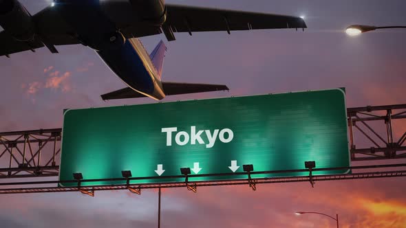 Airplane Take Off Tokyo During a Wonderful Sunrise