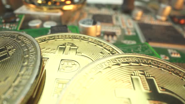 Many Gold Bitcoins on the Microcircuits in Macro Shot