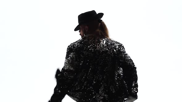 Young Stylish Teenager Is Showing Dance Moves Like Michael Jackson, Isolated Over White Background