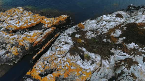Aerial shot of a small island in Alona Bay, Lake Superior, Ontario, Canada