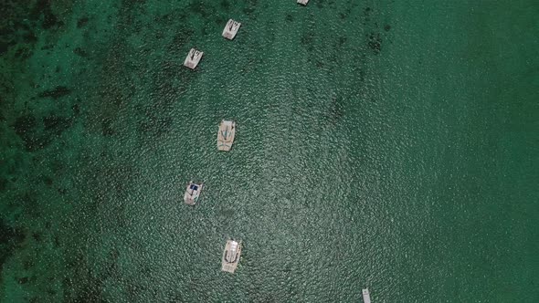 Top View of Snow-white Catamarans Floating on the Indian Ocean, Coral Reef of the Indian Ocean