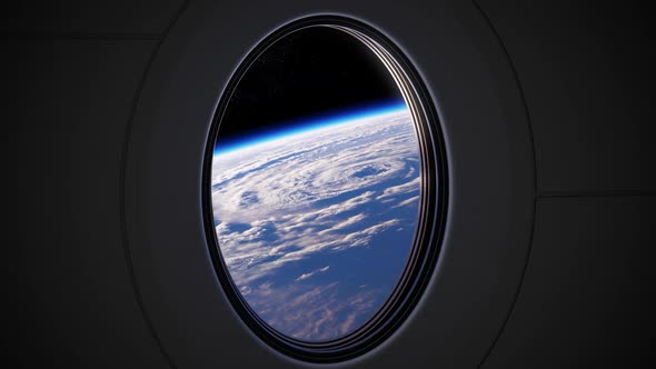 View Of Planet Earth From The Porthole Of A Private Spacecraft That Takes Off Into Space