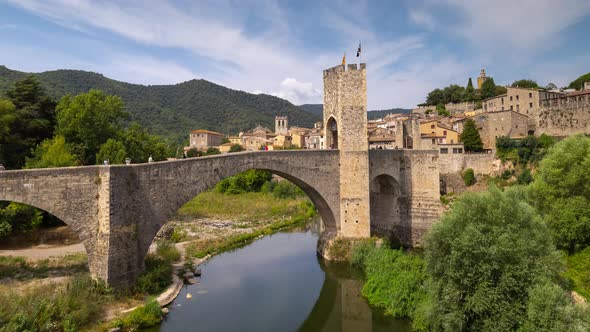 The Bridge and River Fluvia at Besalu Girona Catalonia Spain