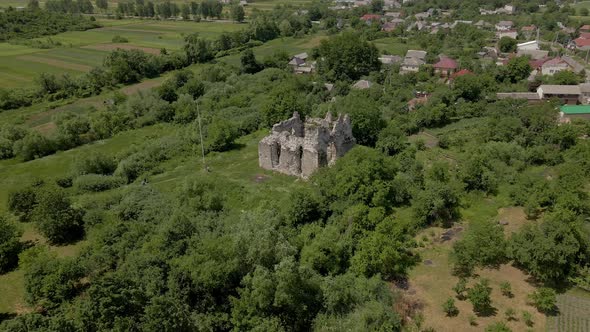 beautiful aerial view of knights templar castle ruins in ukraine country