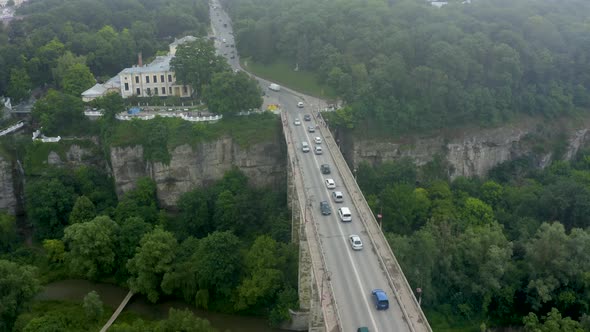 Huge Stone Bridge Over the Valley and Forest in Kam'yanets'Podil's'kyi