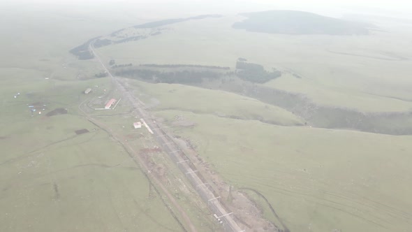 Samtskhe-Javakheti, Georgia - August 20 2021: Aerial view of Trialeti railway station