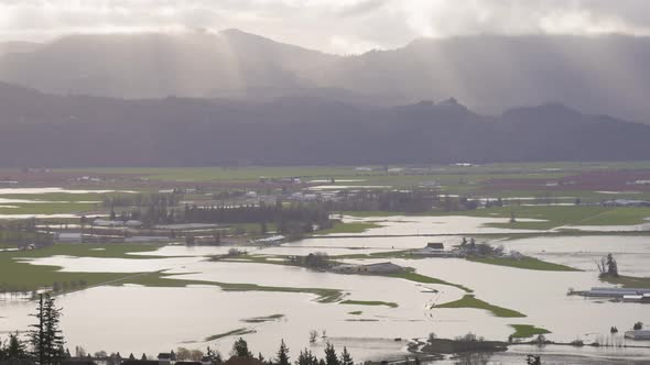 Devastating Flood Natural Disaster in the City and Farmland After Storm