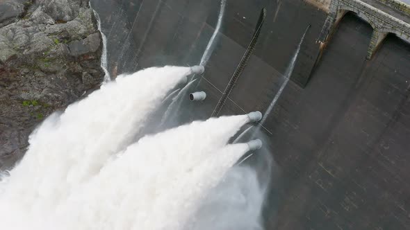 Hydroelectric Power Station Pumping Water Through a Dam Slow Motion