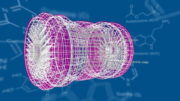 Digital 3D model of a turbine with molecular structures