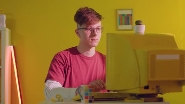 Young Man Student Is Happy to Study at Home On Quarantine