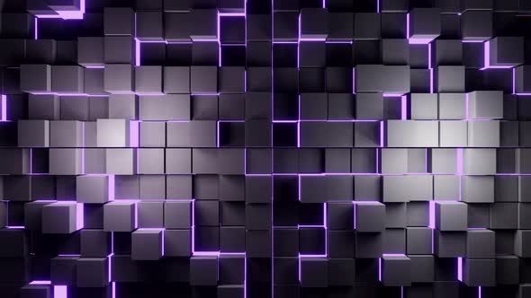Metallic Cubes With Purple Neon Lighting VJ Loop Background 4K