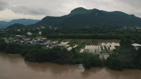 Flood in China, Flooded Farming Land, Insurance Claims of Damage, Aerial View