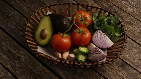 Rotating Shot of Beautiful, Fresh Vegetables on A Wooden Surface