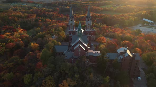 Aerial view of Holy Hill church in Hartford, Wisconsin, United States.