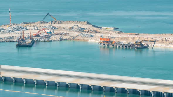 Aerial View of Palm Jumeirah Island Timelapse