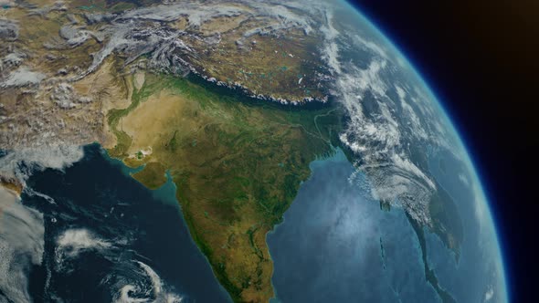 Cinematic Realistic Planet Earth Rotation of Asia India Part From Space