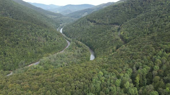 Aerial View of the Carpathian Mountains in Autumn. Ukraine