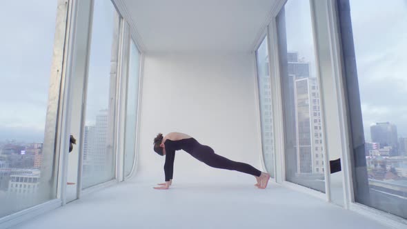 Yoga Exercises At The Rooftop Glass Panoramic Windows Studio
