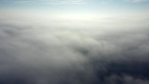 Aerial Drone View Flight Over Fog