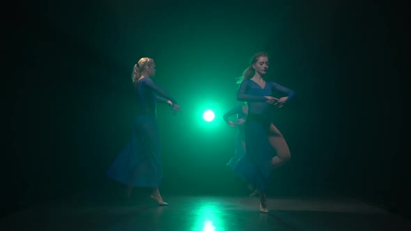 Females with Beautiful Figures Are Dancing Elements of Modern Ballet