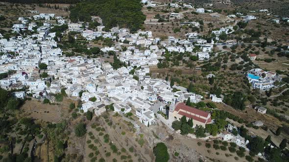 Village of Lefkes on the island of Paros in the Cyclades in Greece from the sky