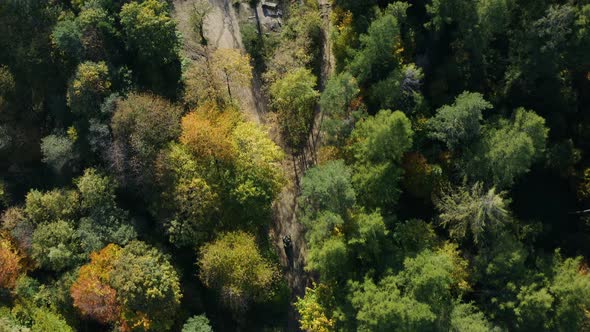 ATV Vehicle In A Forest - Drone