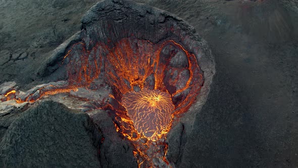 Lava Flow From Erupting Fagradalsfjall Volcano In Reykjanes Peninsula Iceland