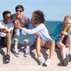 Young Diverse People with Mobile Phones on Seafront - VideoHive Item for Sale