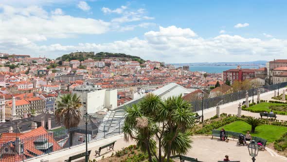 Timelapse of Lisbon rooftop from Sao Pedro de Alcantara viewpoint - Miradouro in Portugal - UHD