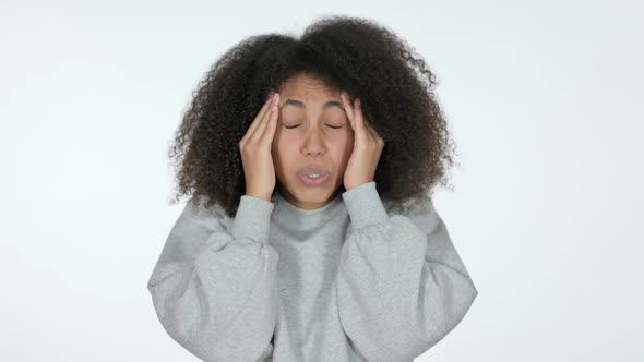 African Woman Having Headache White Background