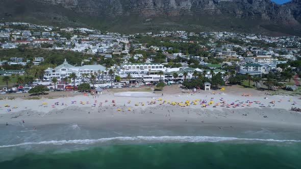 Beautiful Camp's Bay beach tracking shot, Cape Town, South Africa